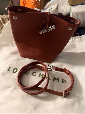 Longchamp Terracotta Leather Crossbody Bucket Bag